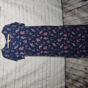 CHARTER CLUB Women's Nightgown Navy‎ Floral Lacy Trim Size Medium Euc Stretch
